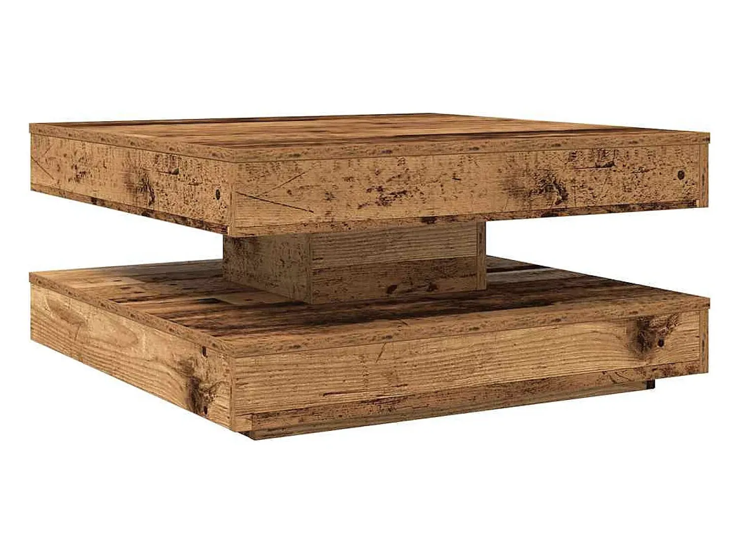 Best vidaxl Mesa de centro rotativa a 360 graus 70x70x34,5 cm madeira velha Castanho