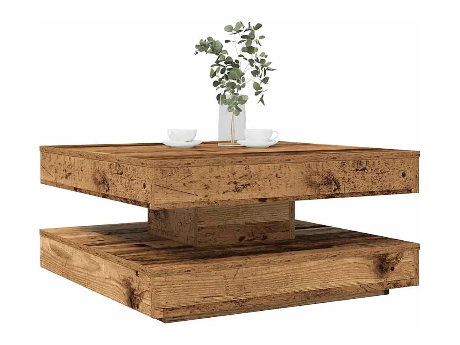 Best vidaxl Mesa de centro rotativa a 360 graus 70x70x34,5 cm madeira velha Castanho