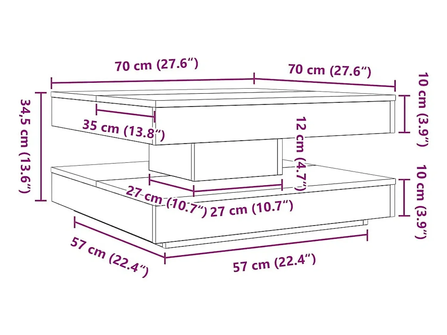 Mesa De Centro|vidaxl Mesa de centro rotativa a 360 graus 70x70x34,5 cm Preto