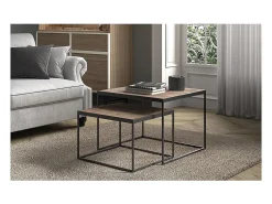 Mesa De Centro|Meublorama Mesa de centro RUBIK, mesa ninho com tampo de madeira maciça exótica de Mangolia, ideal para uma sala de estar contemporânea. Castanho