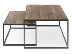 Mesa De Centro|Meublorama Mesa de centro RUBIK, mesa ninho com tampo de madeira maciça exótica de Mangolia, ideal para uma sala de estar contemporânea. Castanho