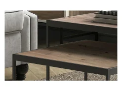 Mesa De Centro|Meublorama Mesa de centro RUBIK, mesa ninho com tampo de madeira maciça exótica de Mangolia, ideal para uma sala de estar contemporânea. Castanho