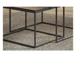Mesa De Centro|Meublorama Mesa de centro RUBIK, mesa ninho com tampo de madeira maciça exótica de Mangolia, ideal para uma sala de estar contemporânea. Castanho