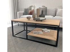 Mesa De Centro| Mesa de Centro Rus Living Room Base Inferior Carvalho Safir 105x42x0 cm Preto