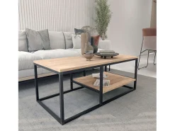 Mesa De Centro| Mesa de Centro Rus Living Room Base Inferior Carvalho Safir 105x42x0 cm Preto