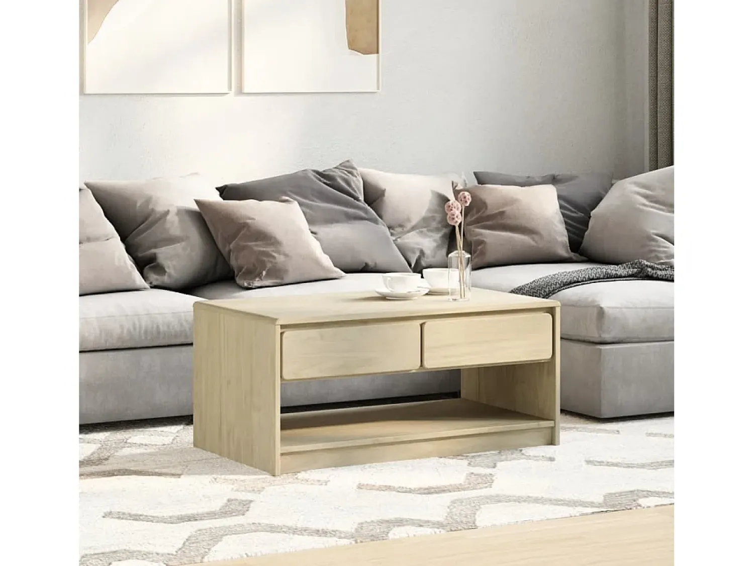 Mesa de centro SAUDA 99x55x45 cm pinho maciço cor carvalho PT941684^ Mesa De Centro