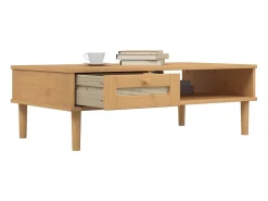 vidaxl Mesa de centro SENJA 100x55x33 cm pinho maciço castanho^ Mesa De Centro