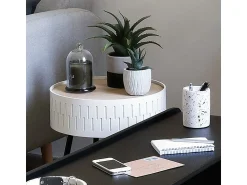 Mesa De Apoio*Atmosphera Mesa de Centro Shiro Tampo Redondo e Carvalho 39 cm Branco