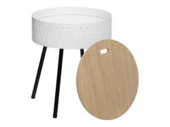 Mesa De Apoio*Atmosphera Mesa de Centro Shiro Tampo Redondo e Carvalho 39 cm Branco