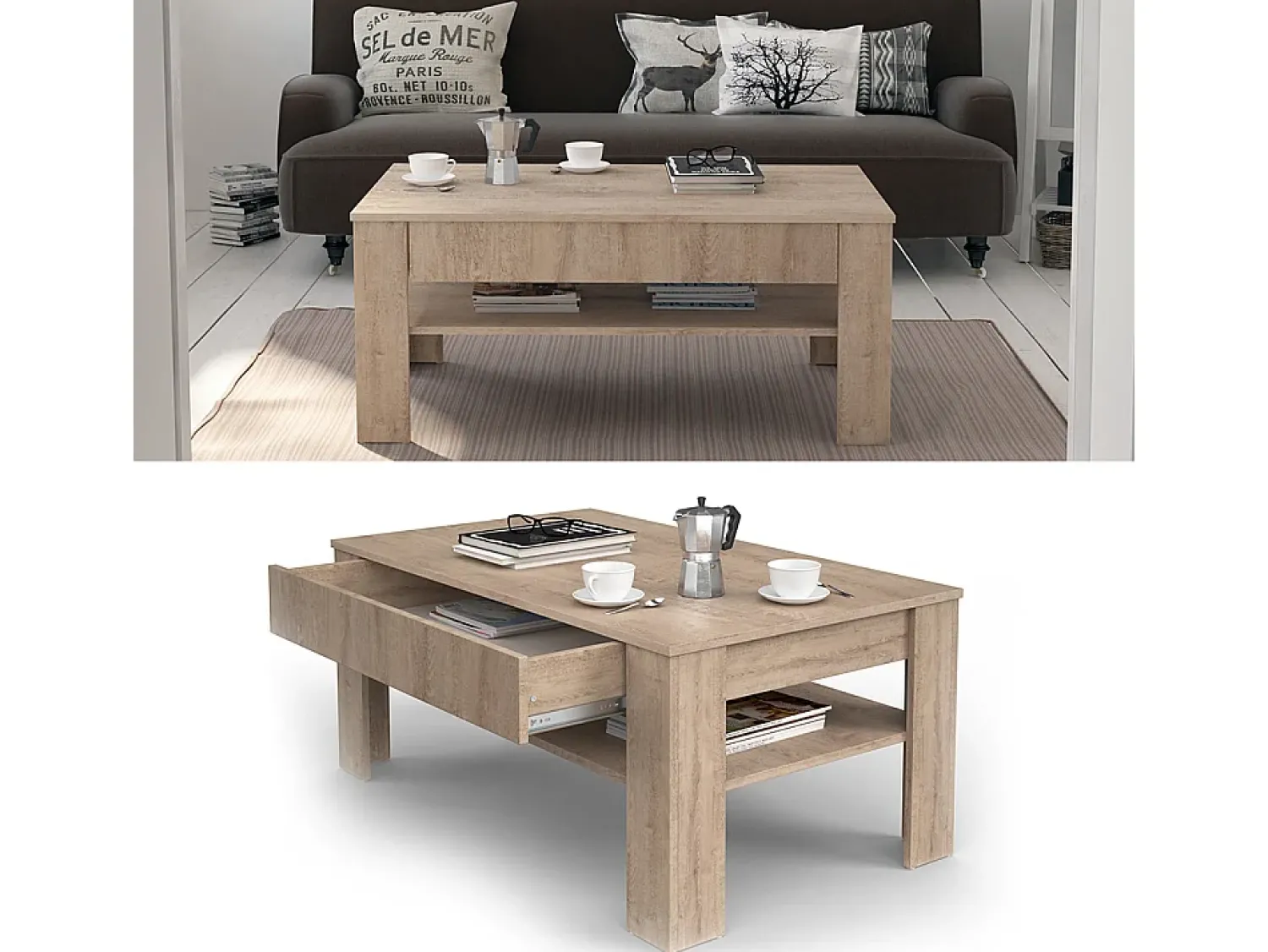 Discount Vicco Mesa de centro sonoma 92.2x65x48 milan Natural claro