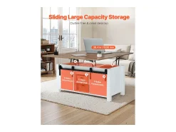 New Mesa de Centro SucceBuy com Tampo Elevatório Retangular, 100 x 50 x 48.5 cm, Mesa de Sala com Porta de Celeiro e Compartimento de Armazenamento Oculto Castanho