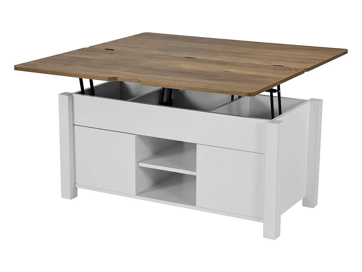 New Mesa de Centro SucceBuy com Tampo Elevatório Retangular, 100 x 50 x 48.5 cm, Mesa de Sala com Porta de Celeiro e Compartimento de Armazenamento Oculto Castanho