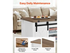 New Mesa de Centro SucceBuy com Tampo Elevatório Retangular, 100 x 50 x 48.5 cm, Mesa de Sala com Porta de Celeiro e Compartimento de Armazenamento Oculto Castanho