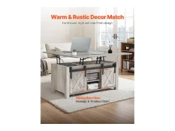 Mesa De Centro| Mesa de Centro SucceBuy com Tampo Elevatório Retangular, 100 x 50 x 48.5 cm, Mesa de Sala com Porta de Celeiro e Compartimento de Armazenamento Oculto Cinzento