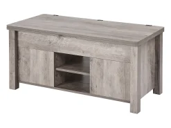 Mesa De Centro| Mesa de Centro SucceBuy com Tampo Elevatório Retangular, 100 x 50 x 48.5 cm, Mesa de Sala com Porta de Celeiro e Compartimento de Armazenamento Oculto Cinzento