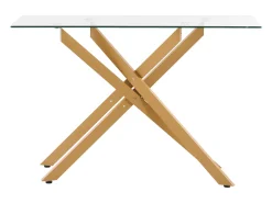Outlet Mesa de Centro SucceBuy em Vidro Moderna, com Tampos de Vidro Temperado e Pernas Cruzadas de Metal, Equipada com Pés Ajustáveis Antiderrapantes, Ideal para Sala Dourado