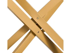 Outlet Mesa de Centro SucceBuy em Vidro Moderna, com Tampos de Vidro Temperado e Pernas Cruzadas de Metal, Equipada com Pés Ajustáveis Antiderrapantes, Ideal para Sala Dourado
