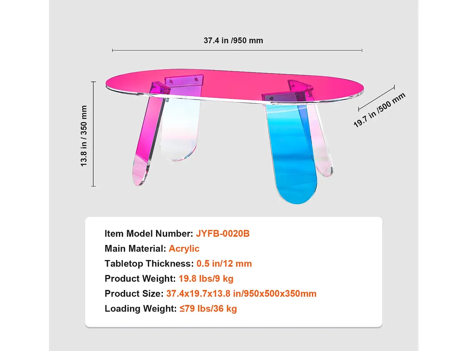 Mesa De Centro* Mesa de Centro SucceBuy em Acrílico Mesa de Apoio Iridescente de 35cm para Sala, Terraço, Pátio, Lanche/Bebida/Comida Multicor