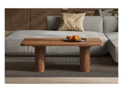 Meublorama Mesa de centro TALVORA – Madeira de mangueira maciça – Mesa de centro retangular 120x60 cm – Design rústico e natural^ Mesa De Centro