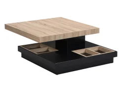 Mesa De Centro|Vente-unique Mesa de centro tampo giratório MDF lacado a preto e natural claro - FAUSTO Preto / Natural claro