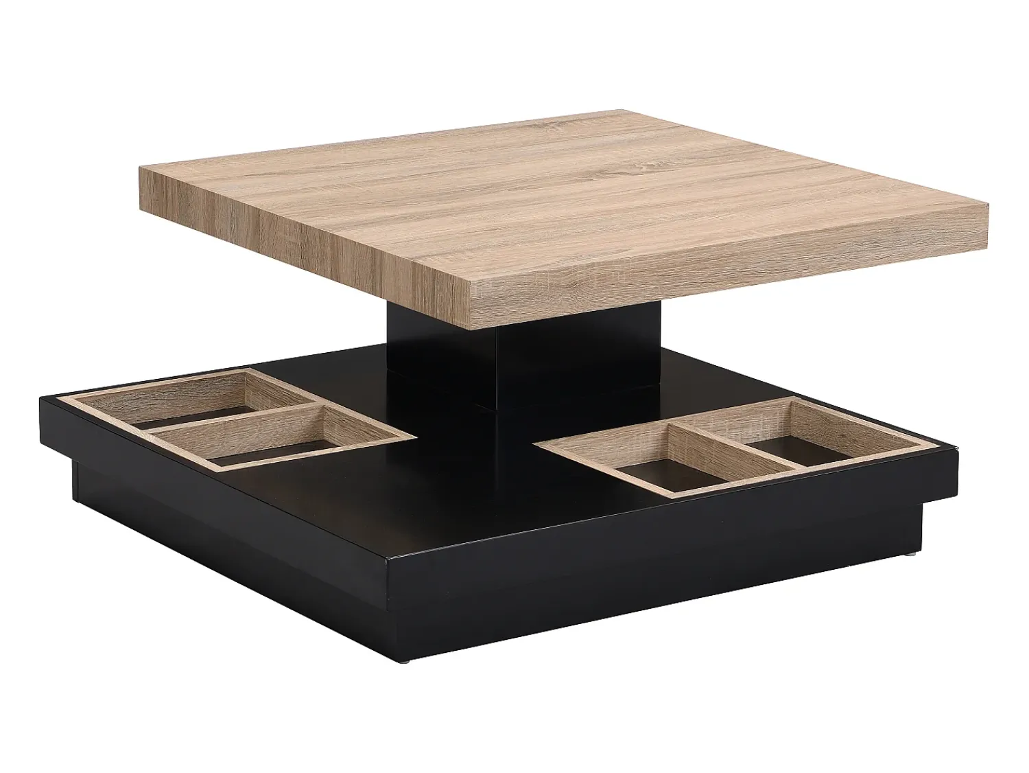 Mesa De Centro|Vente-unique Mesa de centro tampo giratório MDF lacado a preto e natural claro - FAUSTO Preto / Natural claro