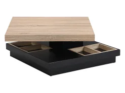 Mesa De Centro|Vente-unique Mesa de centro tampo giratório MDF lacado a preto e natural claro - FAUSTO Preto / Natural claro