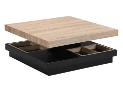 Mesa De Centro|Vente-unique Mesa de centro tampo giratório MDF lacado a preto e natural claro - FAUSTO Preto / Natural claro