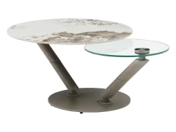 Discount Vente-unique Mesa de centro tampos giratórios cerâmica e vidro temperado efeito mármore branco - ELDOVA Transparente / Taupe / Branco