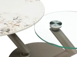 Discount Vente-unique Mesa de centro tampos giratórios cerâmica e vidro temperado efeito mármore branco - ELDOVA Transparente / Taupe / Branco