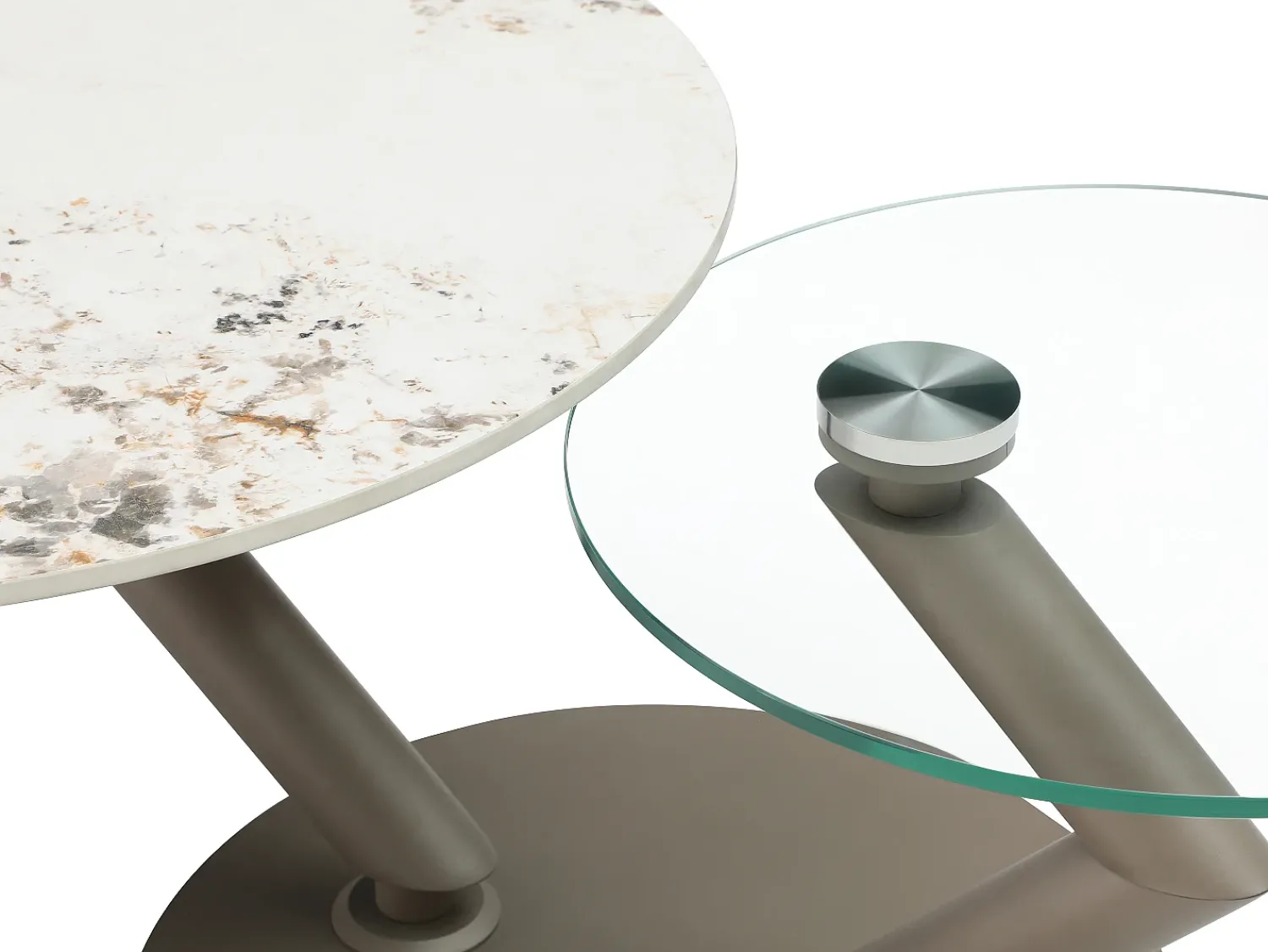 Discount Vente-unique Mesa de centro tampos giratórios cerâmica e vidro temperado efeito mármore branco - ELDOVA Transparente / Taupe / Branco