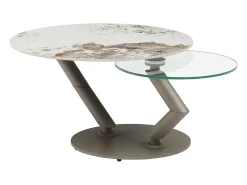 Discount Vente-unique Mesa de centro tampos giratórios cerâmica e vidro temperado efeito mármore branco - ELDOVA Transparente / Taupe / Branco