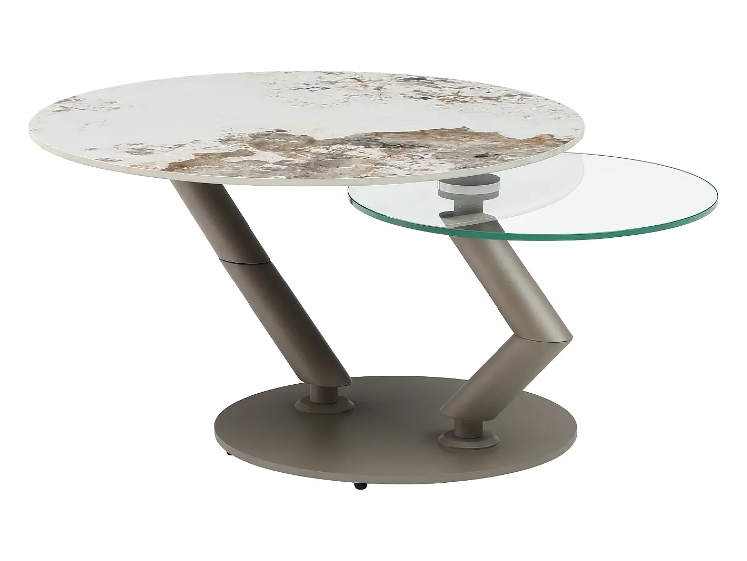 Discount Vente-unique Mesa de centro tampos giratórios cerâmica e vidro temperado efeito mármore branco - ELDOVA Transparente / Taupe / Branco