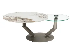 Discount Vente-unique Mesa de centro tampos giratórios cerâmica e vidro temperado efeito mármore branco - ELDOVA Transparente / Taupe / Branco
