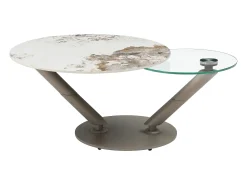 Discount Vente-unique Mesa de centro tampos giratórios cerâmica e vidro temperado efeito mármore branco - ELDOVA Transparente / Taupe / Branco