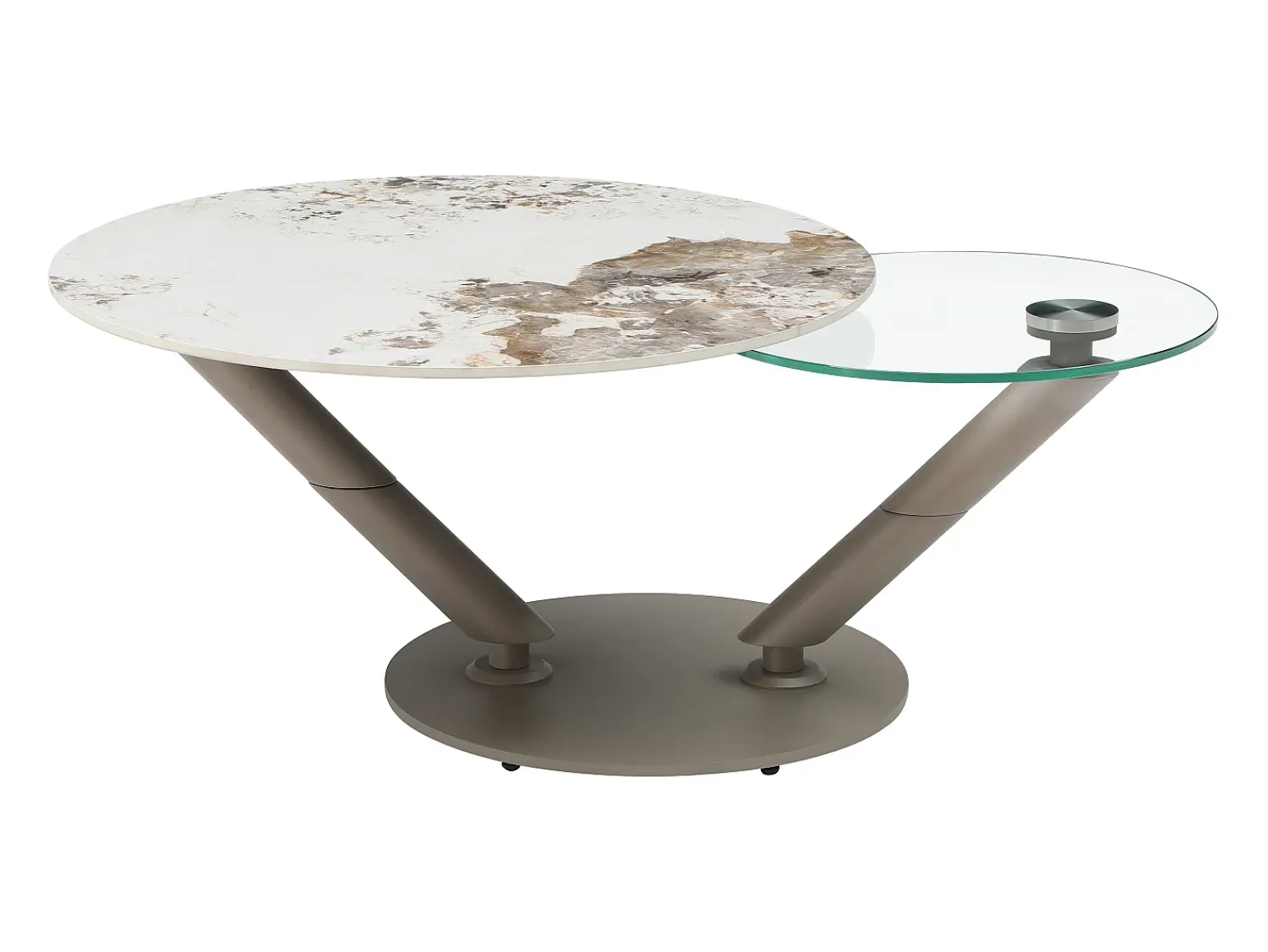 Discount Vente-unique Mesa de centro tampos giratórios cerâmica e vidro temperado efeito mármore branco - ELDOVA Transparente / Taupe / Branco