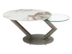 Discount Vente-unique Mesa de centro tampos giratórios cerâmica e vidro temperado efeito mármore branco - ELDOVA Transparente / Taupe / Branco