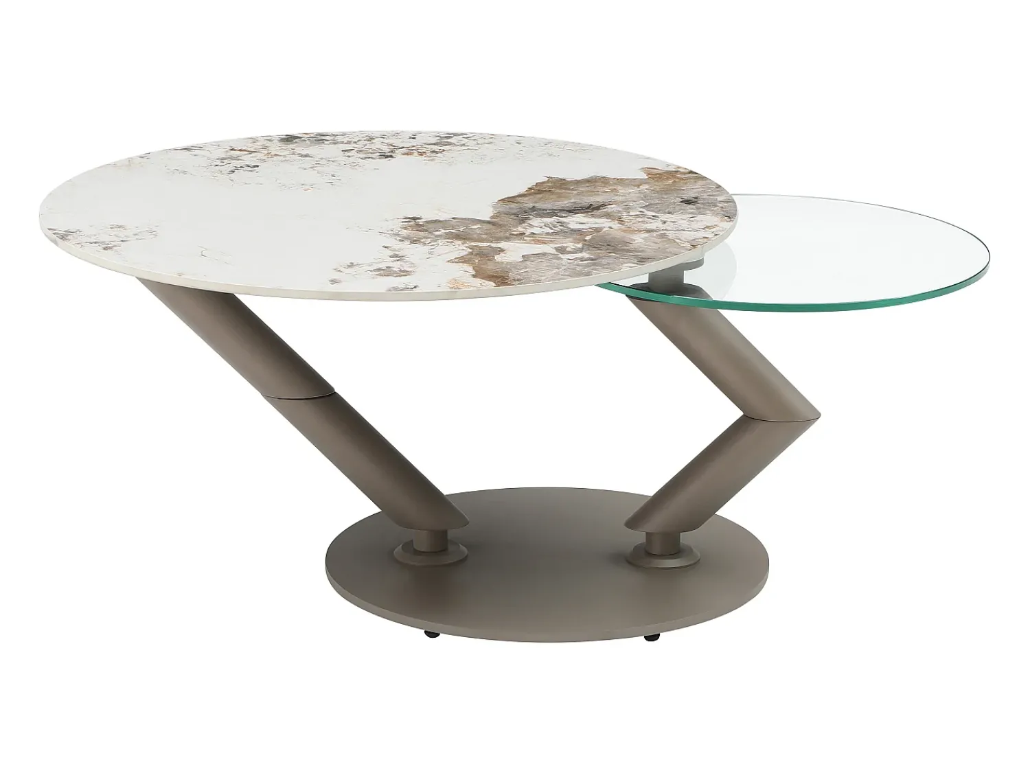 Discount Vente-unique Mesa de centro tampos giratórios cerâmica e vidro temperado efeito mármore branco - ELDOVA Transparente / Taupe / Branco