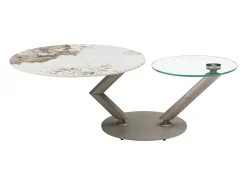 Discount Vente-unique Mesa de centro tampos giratórios cerâmica e vidro temperado efeito mármore branco - ELDOVA Transparente / Taupe / Branco