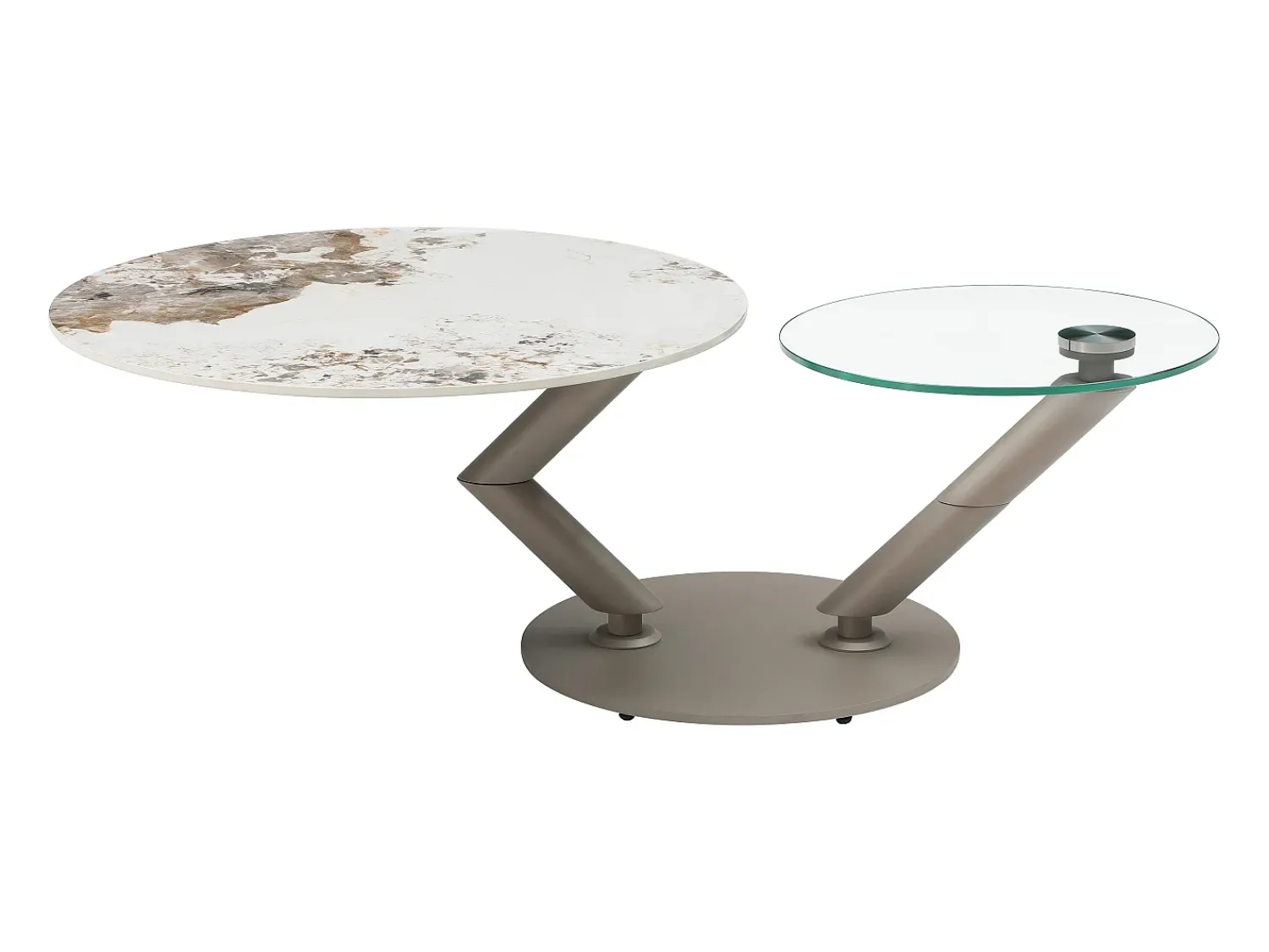 Discount Vente-unique Mesa de centro tampos giratórios cerâmica e vidro temperado efeito mármore branco - ELDOVA Transparente / Taupe / Branco
