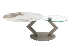 Discount Vente-unique Mesa de centro tampos giratórios cerâmica e vidro temperado efeito mármore branco - ELDOVA Transparente / Taupe / Branco