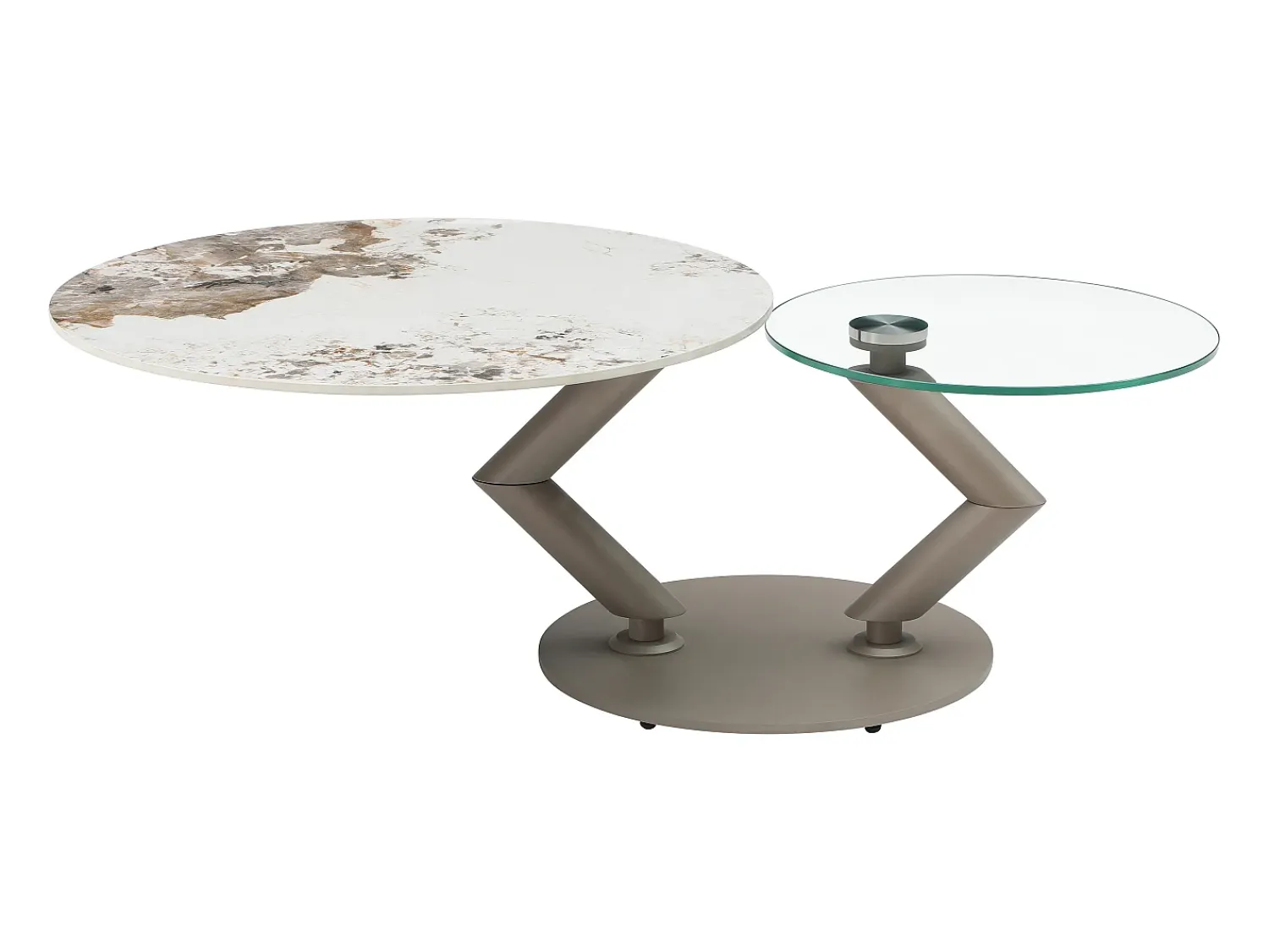 Discount Vente-unique Mesa de centro tampos giratórios cerâmica e vidro temperado efeito mármore branco - ELDOVA Transparente / Taupe / Branco