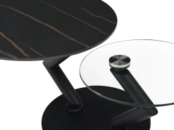 Vente-unique Mesa de centro tampos giratórios cerâmica e vidro temperado efeito mármore preto - ELDOVA^ Mesa De Centro