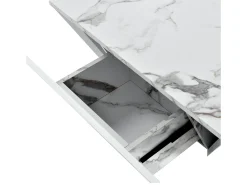 Online Mesa de centro trapézio brilhante, com tampo em aspeto de mármore, 2 gavetas, mesa de sala, 70 x 70 x 37 cm - Branco