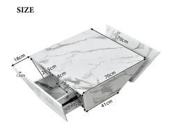 Online Mesa de centro trapézio brilhante, com tampo em aspeto de mármore, 2 gavetas, mesa de sala, 70 x 70 x 37 cm - Branco