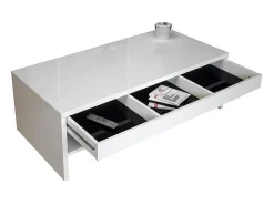 Outlet Meublorama Mesa de centro TRIGO com gaveta na cor brilhante - comprimento 118 cm Branco