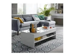 Outlet Meublorama Mesa de centro TRIGO com gaveta na cor brilhante - comprimento 118 cm Branco