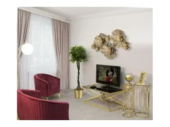 Mesa De Centro* Mesa de Centro Triângulos, Preto, 110x60x45 cm, Kendra Home Dourado