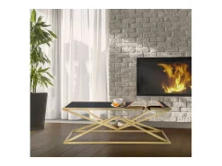 Mesa De Centro* Mesa de Centro Triângulos, Preto, 110x60x45 cm, Kendra Home Dourado