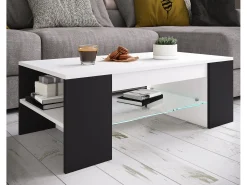 Sale VCM Mesa de centro Tunas design em madeira e vidro branco/preto 100x50x35 cm, armazenamento otimizado, montagem fácil Multicor