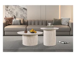 Mesa De Centro|Meublorama Mesa de centro VAGOS – Cor carvalho claro – Mesa de centro redonda Ø50 cm – MDF – Design moderno e natural Castanho